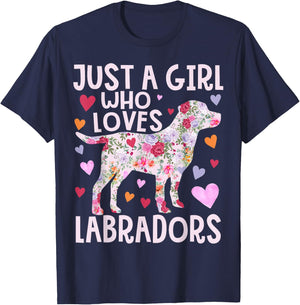 Labrador Just A Girl Who Loves Labradors Dog Flower Floral T-Shirt - T-Shirt | Navy