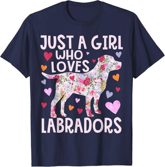 Labrador Just A Girl Who Loves Labradors Dog Flower Floral T-Shirt - T-Shirt | Navy