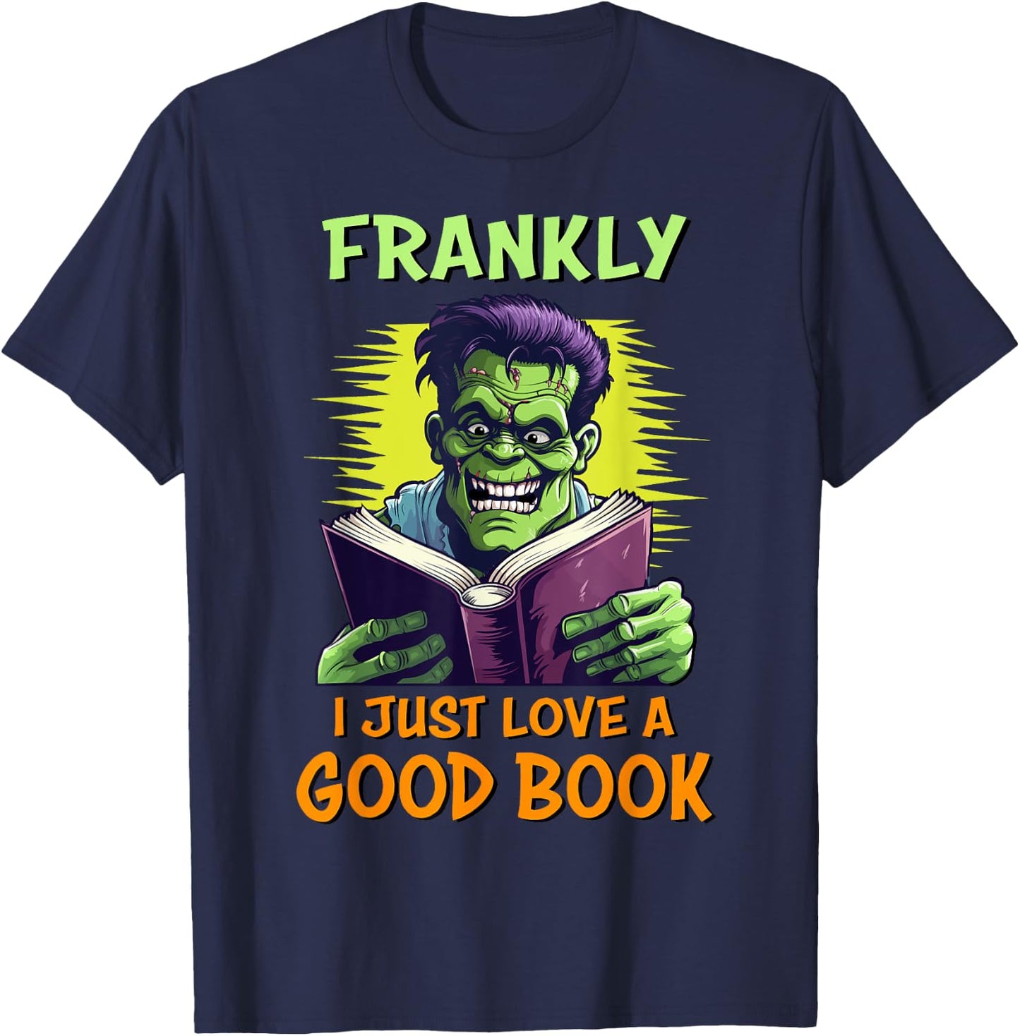 Funny Halloween Teacher Librarian Frankenstein Reading Books T-Shirt - T-Shirt | Navy