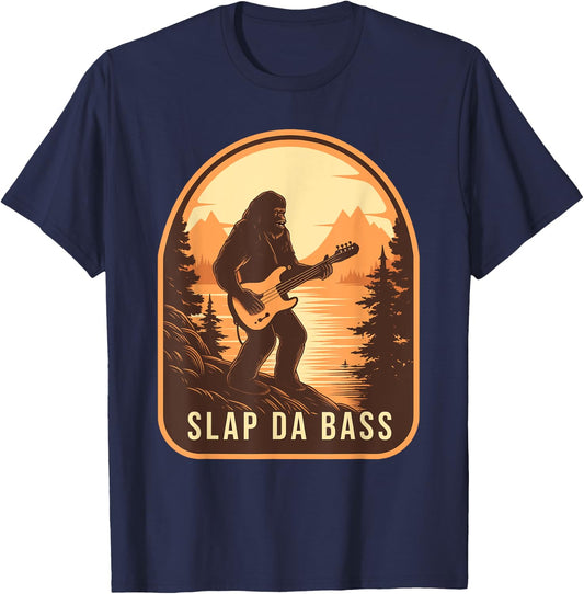 Funny Bigfoot Slap Da Bass Sasquatch Music Lover Bassist T-Shirt - T-Shirt | Navy