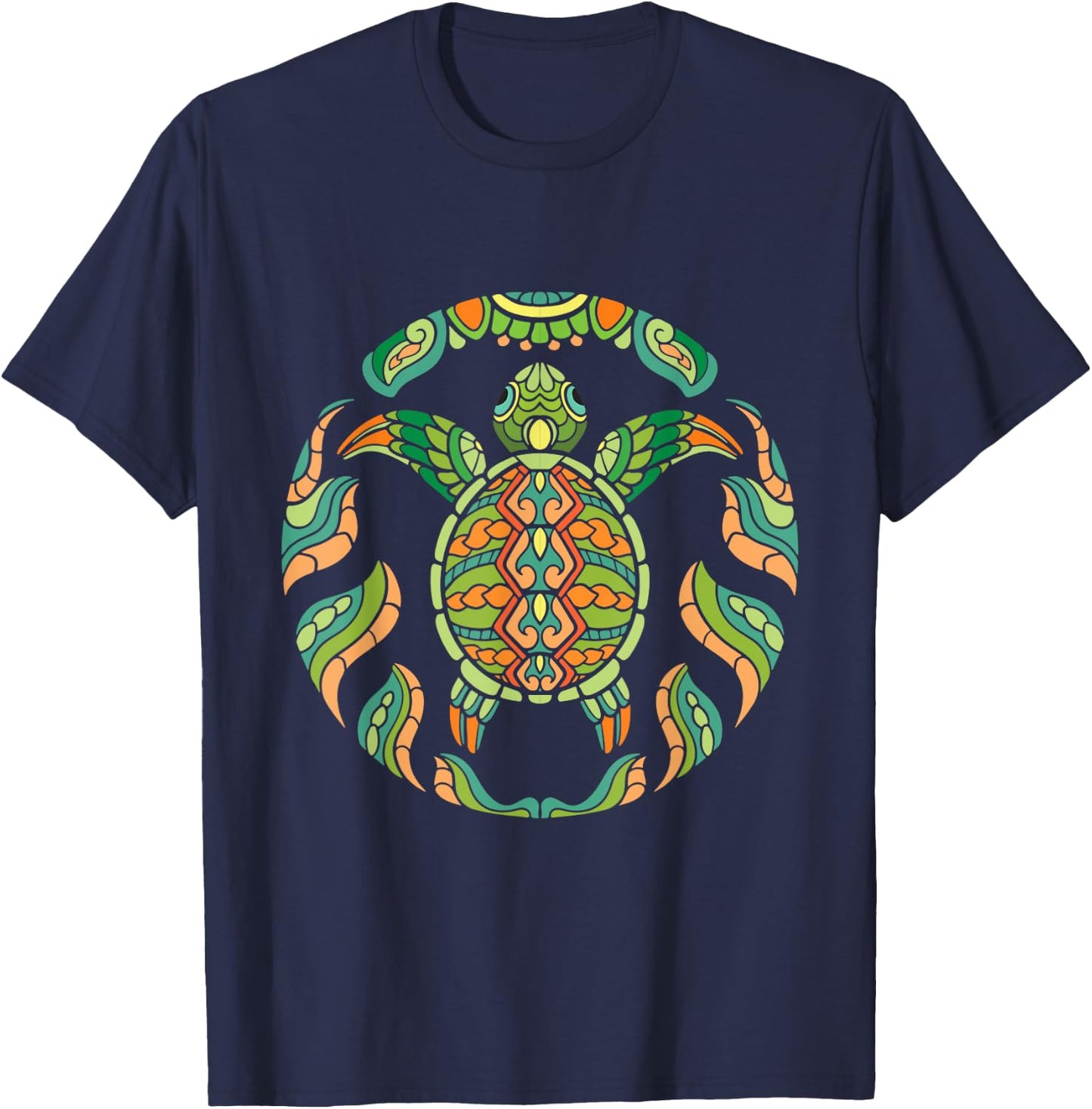 Ethnic Blue Turtle - Hawaiian Tribal Animal Lover Sea Beach Women Kids T-Shirt - T-Shirt | Navy