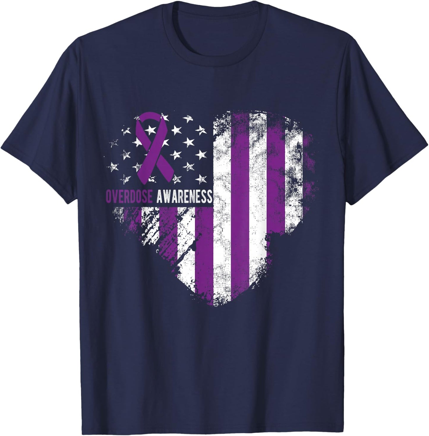 Overdose Awareness Purple Ribbon Drug Addiction T-Shirt - T-Shirt | Navy