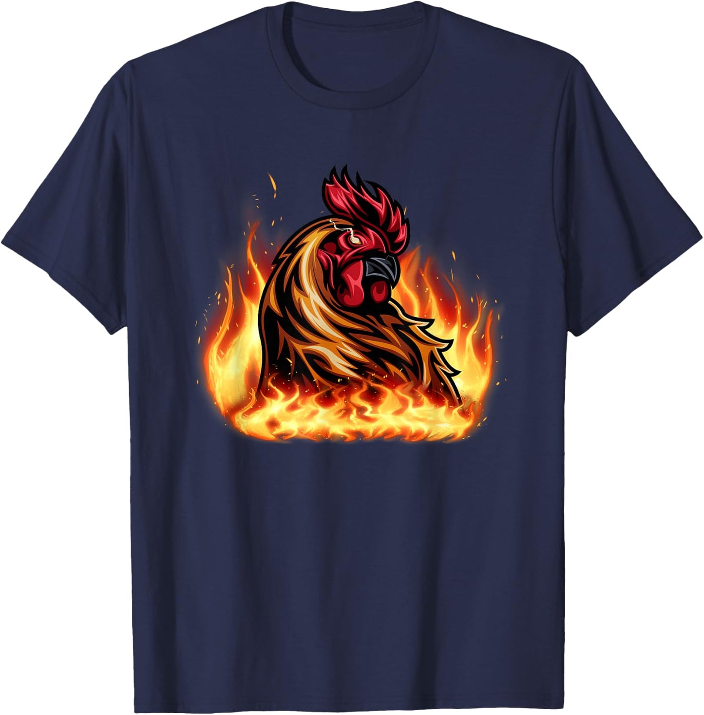 Fire Rooster Chicken Funny Women T-Shirt - T-Shirt | Navy