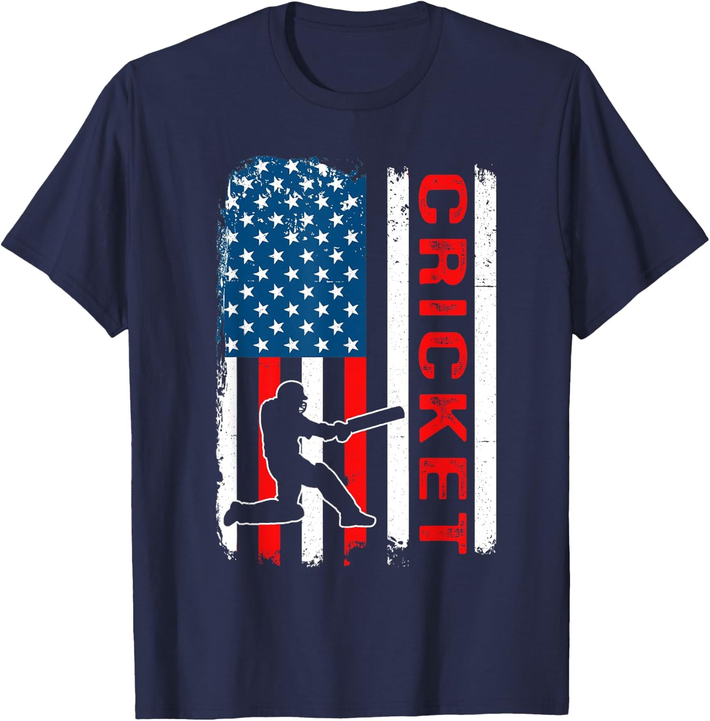 Cricket USA American Flag Cricket Player T-Shirt - T-Shirt | Navy