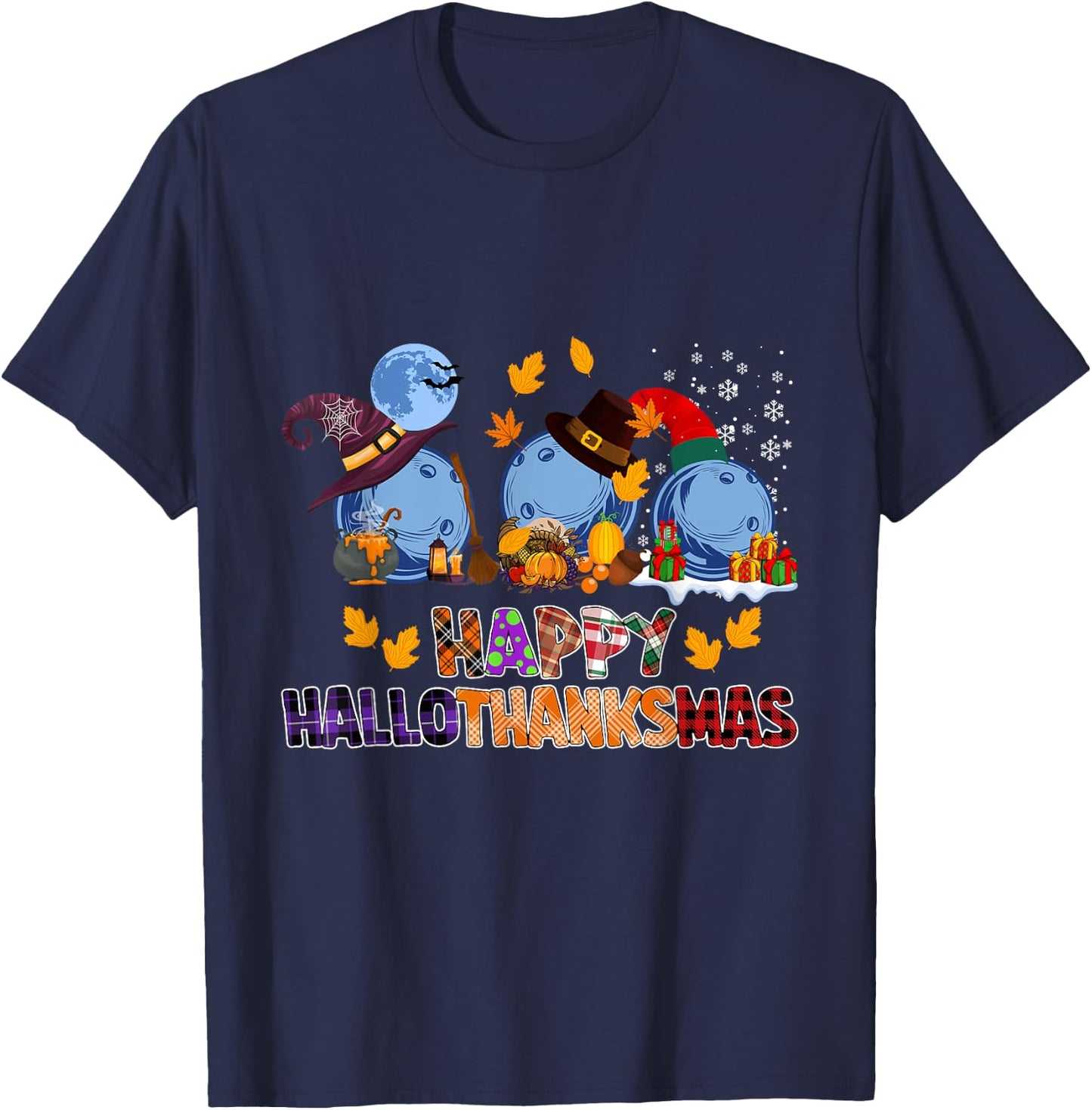 Cute Hallothanksmas Bowling Halloween Thanksgiving Christmas T-Shirt - T-Shirt | Navy
