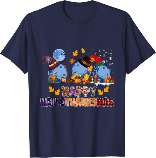 Cute Hallothanksmas Bowling Halloween Thanksgiving Christmas T-Shirt - T-Shirt | Navy