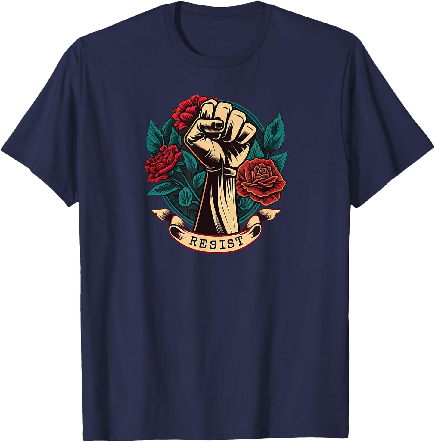 Leftist Democratic Socialist Rose Symbol Liberal Art Resist T-Shirt - T-Shirt | Navy