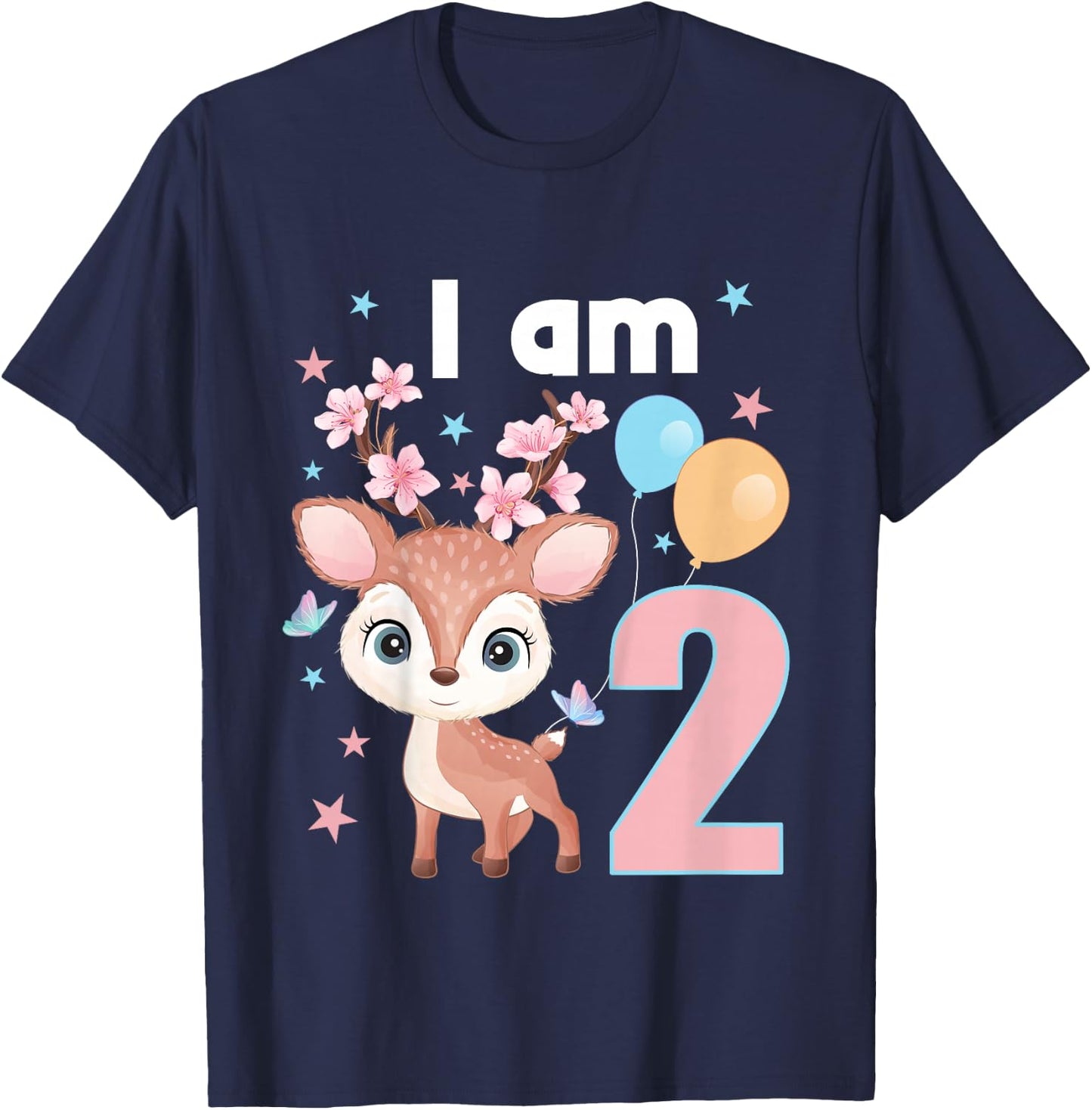 Kids 2 Years old 2 birthday outfit Boy girl Deer T-Shirt - T-Shirt | Navy