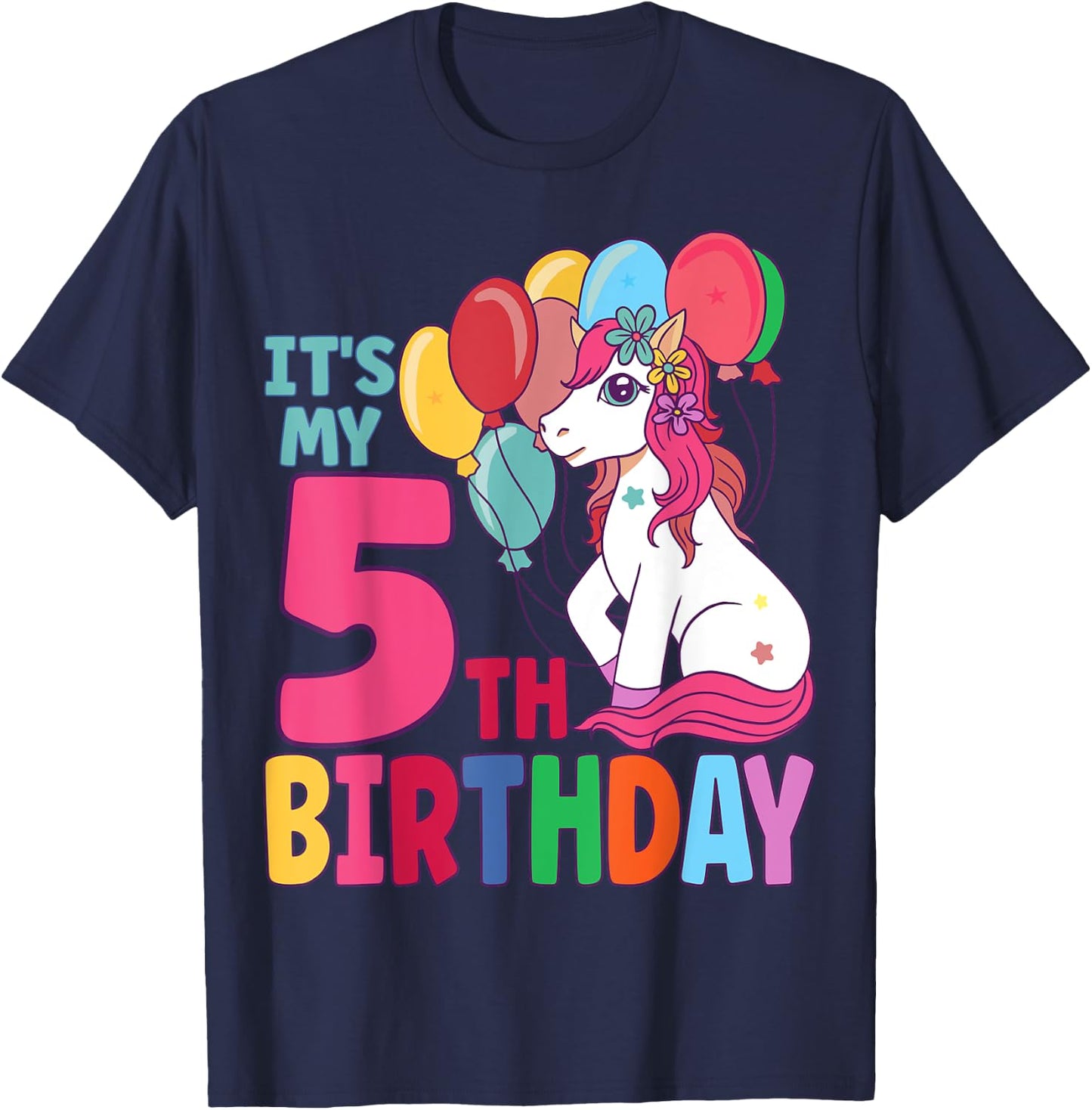 It's My 5th Birthday Unicorn Boys Girls Kids Birthday T-Shirt - T-Shirt | Navy