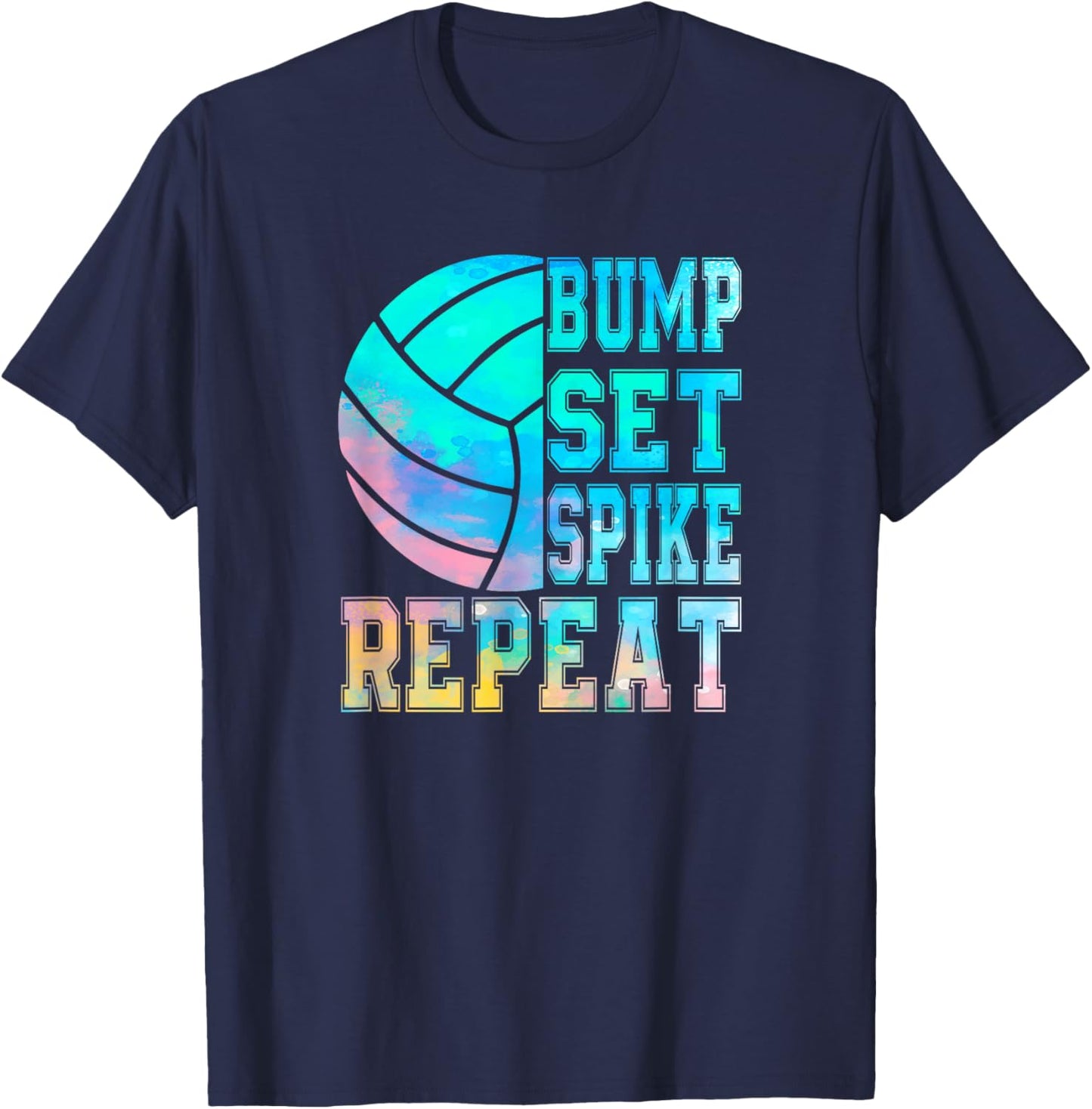 Colorful Teen Girls Volleyball Bump Set Spike Repeat T-Shirt - T-Shirt | Navy
