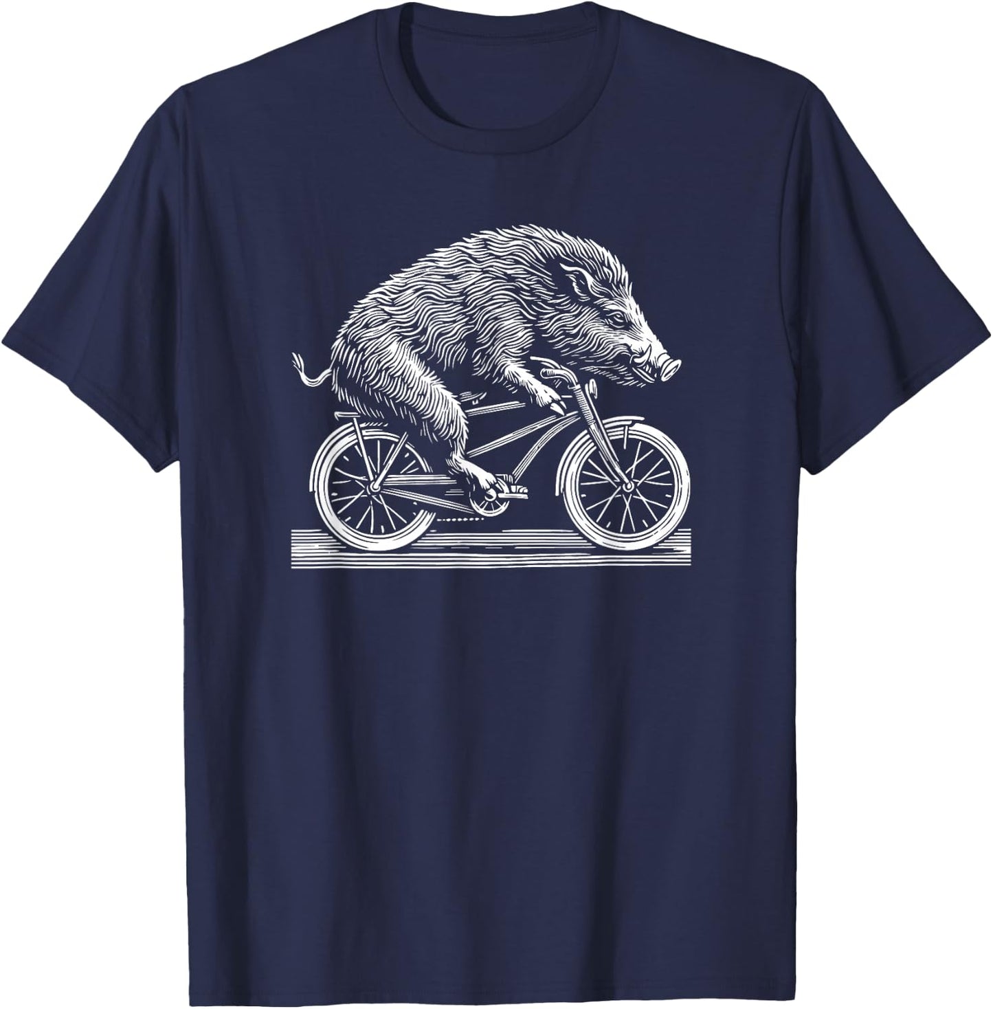 Wild Boar Hog Pig Bicycle Vintage Retro Biker Illustration T-Shirt - T-Shirt | Navy