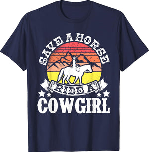 Horse Lover Equestrian Riding Save A Horse Ride A Cowgirl T-Shirt - T-Shirt | Navy
