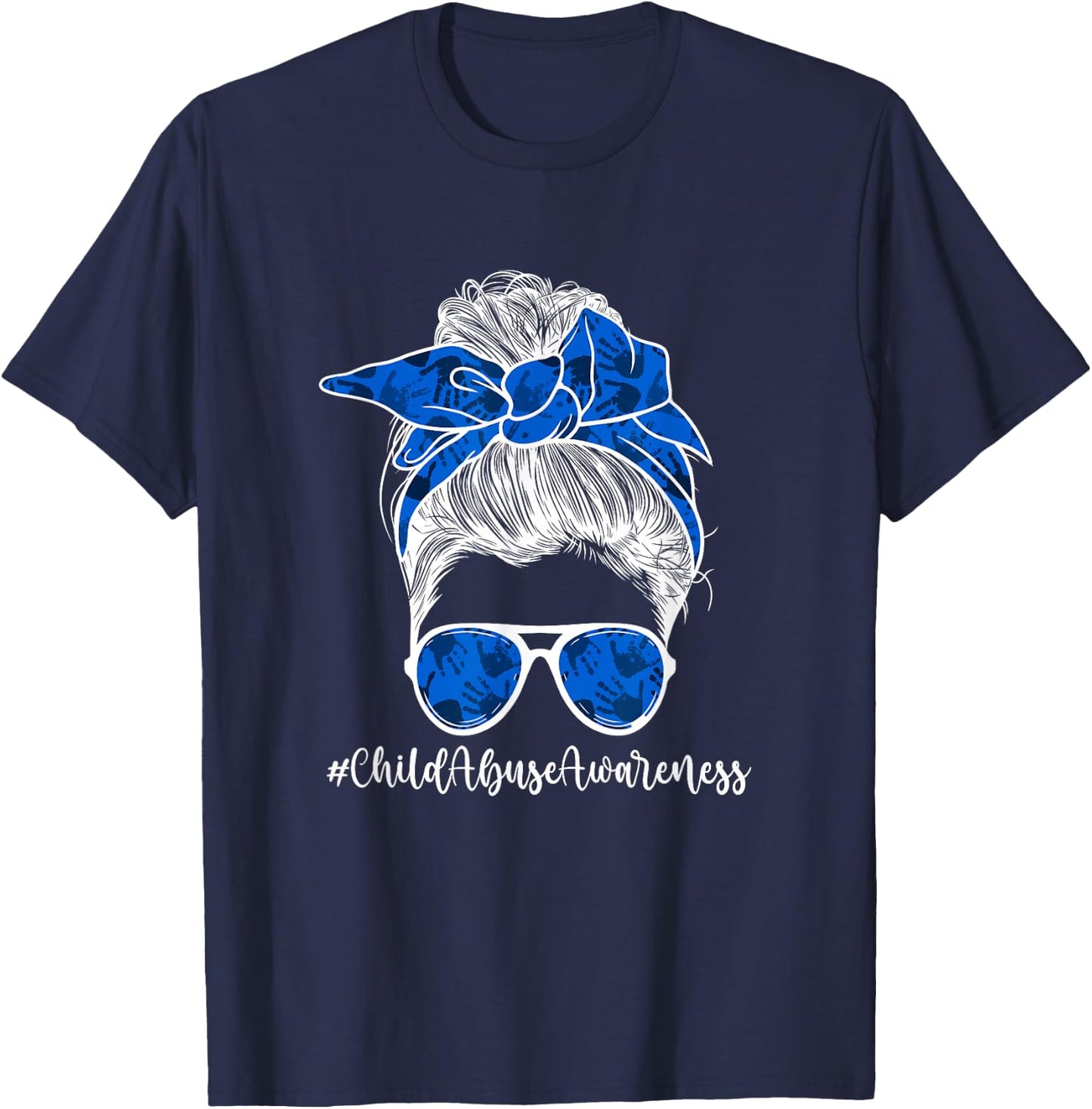 Child Abuse Awareness Messy Bun Child Abuse Prevention Month T-Shirt - T-Shirt | Navy
