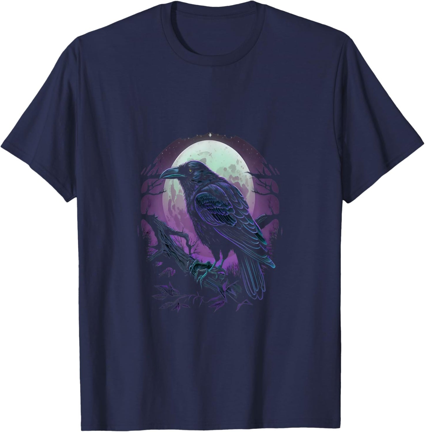 Full Moon Crow Raven Flying Bird Halloween T-Shirt - T-Shirt | Navy