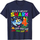 Birthday Shark 4 Years Old Boys and Girls 4th Birthday Gift T-Shirt - T-Shirt | Navy