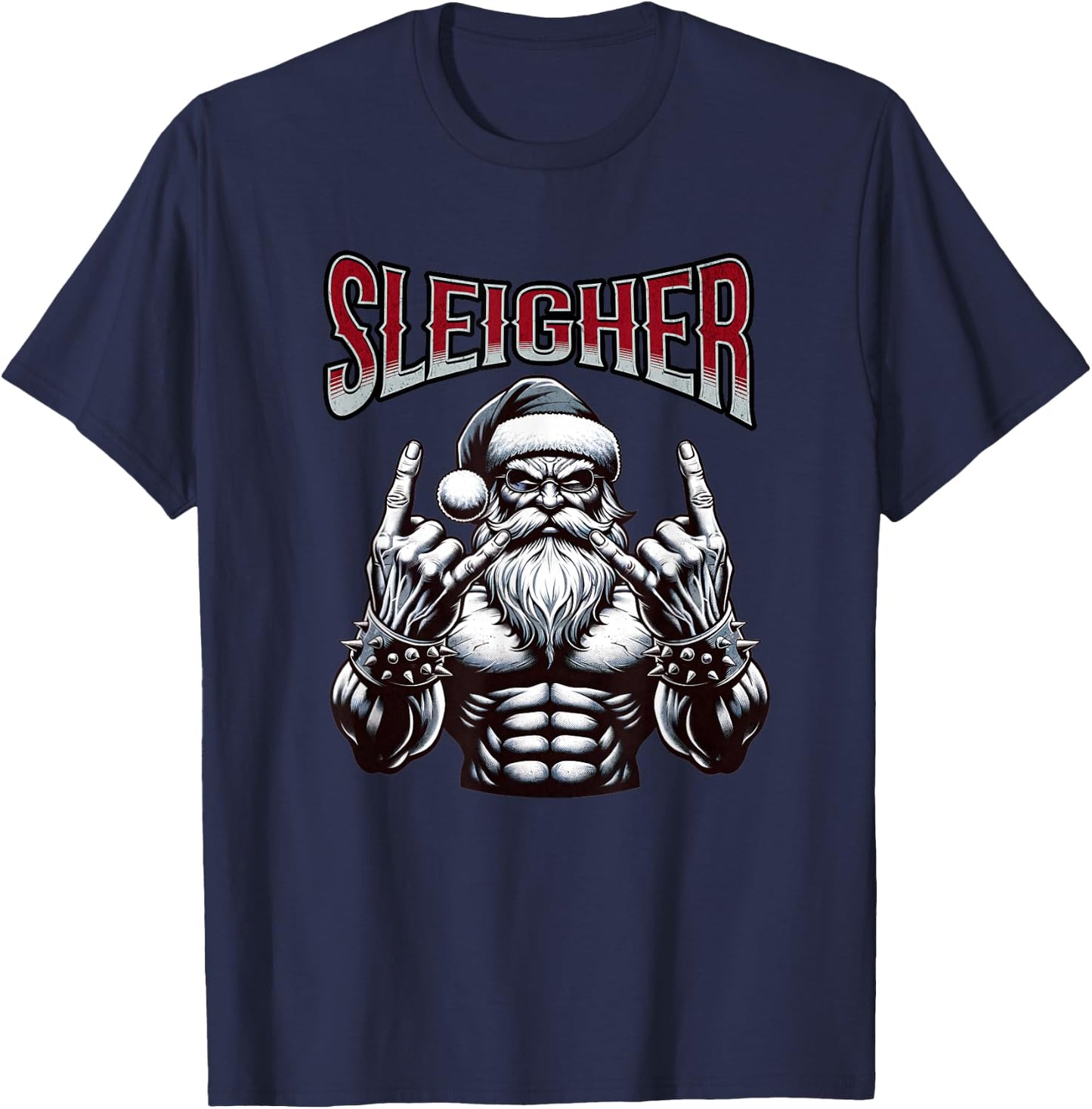 Christmas Sleigher, Metal Santa T-Shirt - T-Shirt | Navy