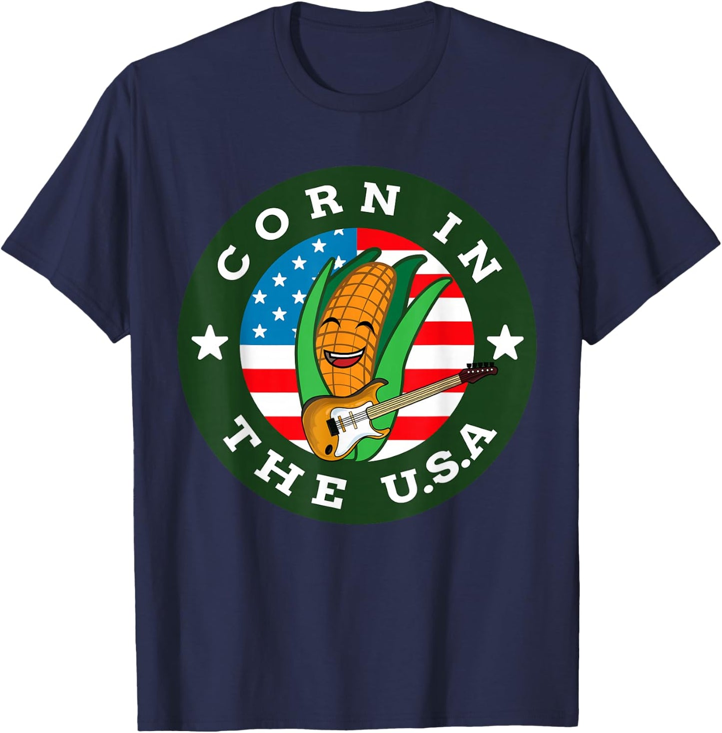 Corn In The USA Pun - American Flag Corncob Joke T-Shirt - T-Shirt | Navy