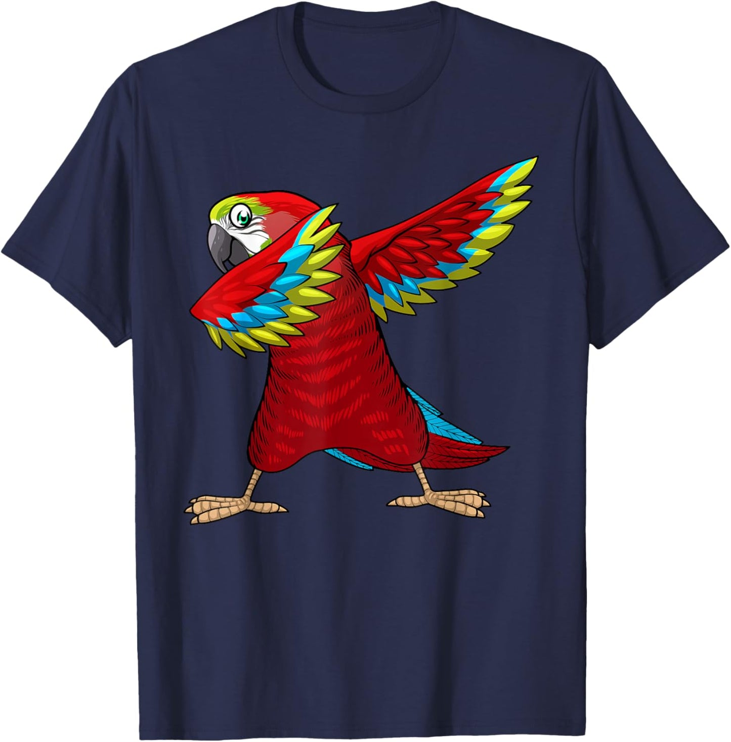 Funny Parrot Gift Parrot Lover Accessories & Stuff -Youth Black Cotton Blend Small Dabbing Parrot Tropical T-Shirt - T-Shirt | Navy
