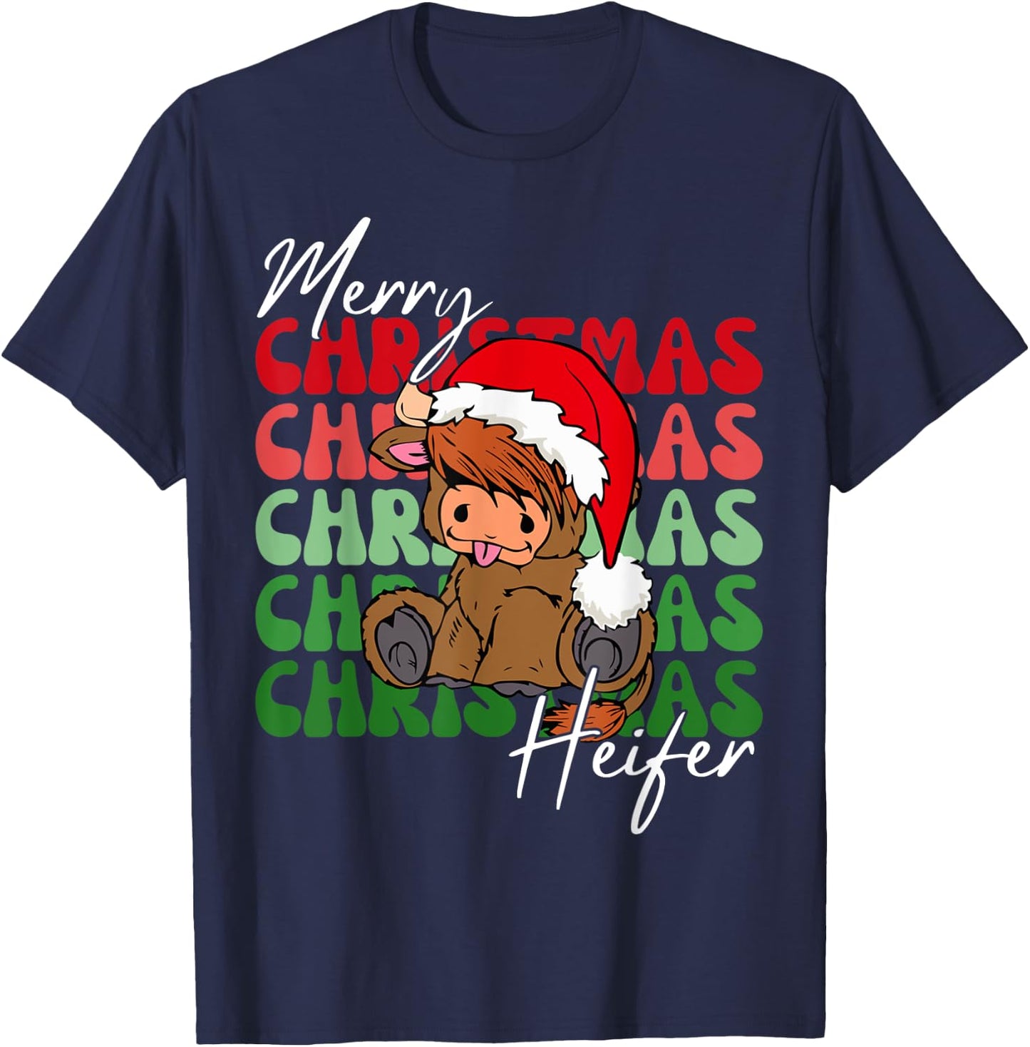Merry Christmas Heifers Christmas Cow Xmas Farm Animals T-Shirt - T-Shirt | Navy