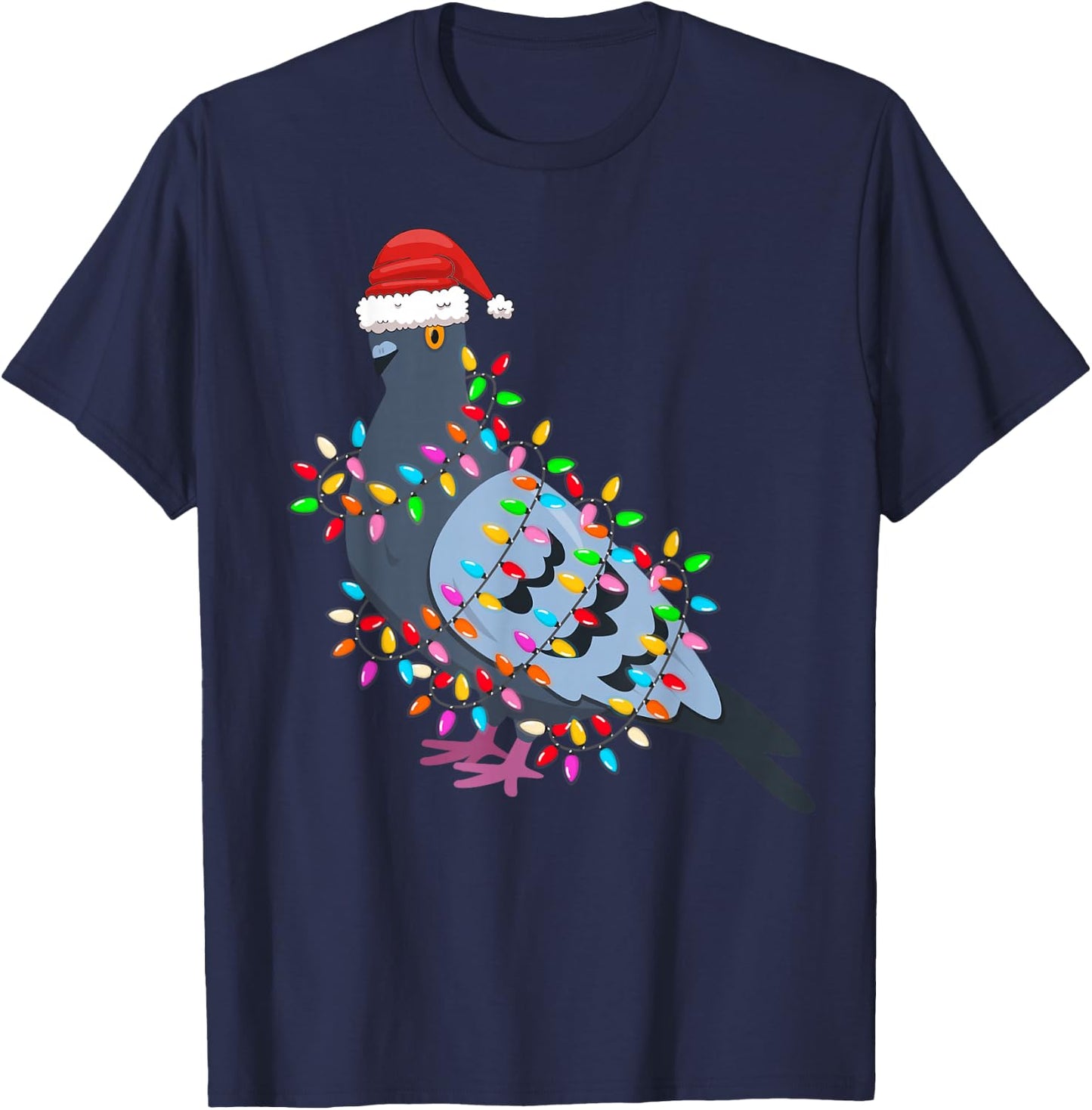 Christmas Lights Pigeon Wearing Xmas Hat - Pigeon Lover T-Shirt - T-Shirt | Navy