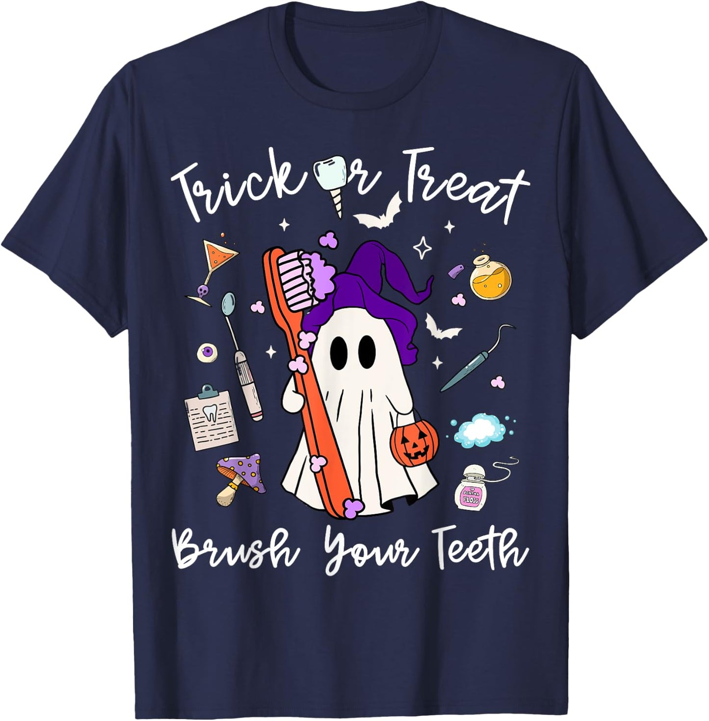 Trick Or Treat Brush Your Teeth Dentist Halloween Costume T-Shirt - T-Shirt | Navy