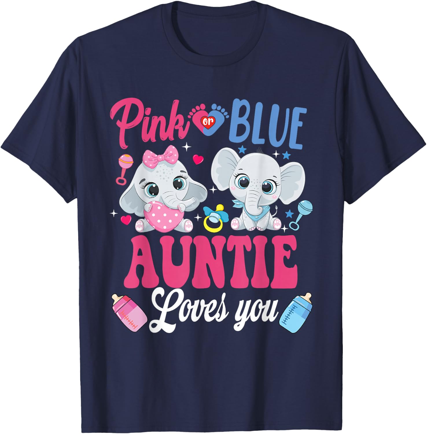 Pink Or Blue Auntie Loves Your shirt Elephant Gender Reveal T-Shirt - T-Shirt | Navy