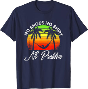 No Shoes No Clothes No Problem | Island Palm | Vacation T-Shirt - T-Shirt | Navy