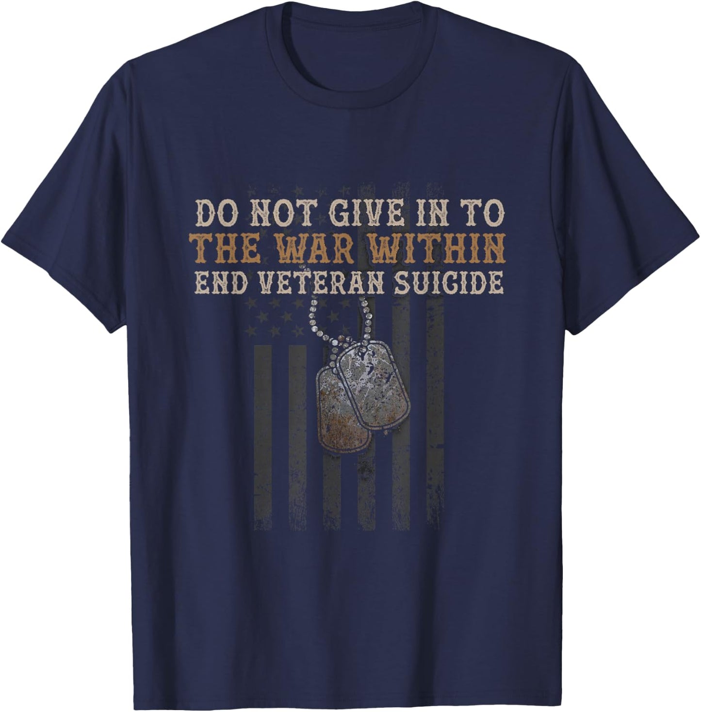 Veteran Suicide Awareness The War Within Patriotic US Flag T-Shirt - T-Shirt | Navy