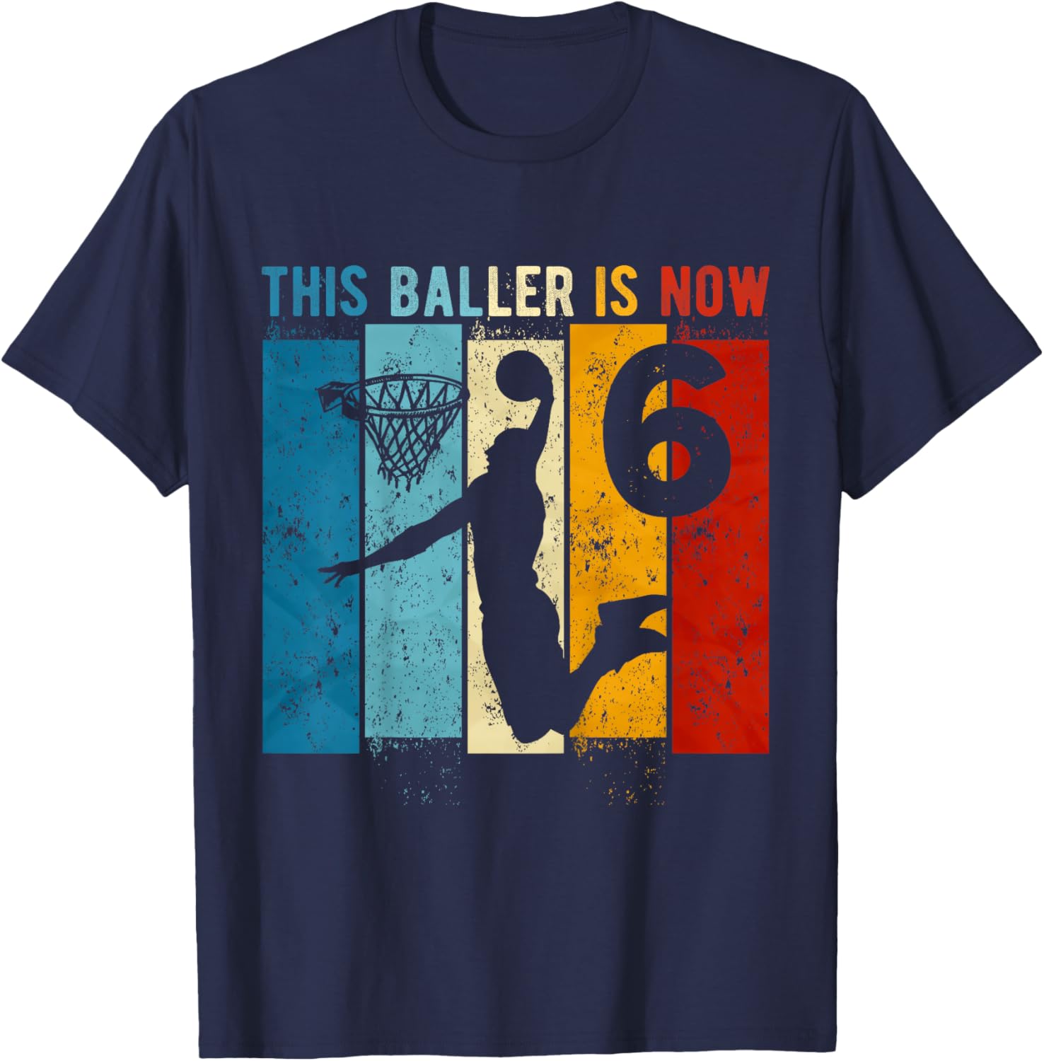 Kids 6 Year Old Basketball 6th Birthday Boy T-Shirt - T-Shirt | Navy