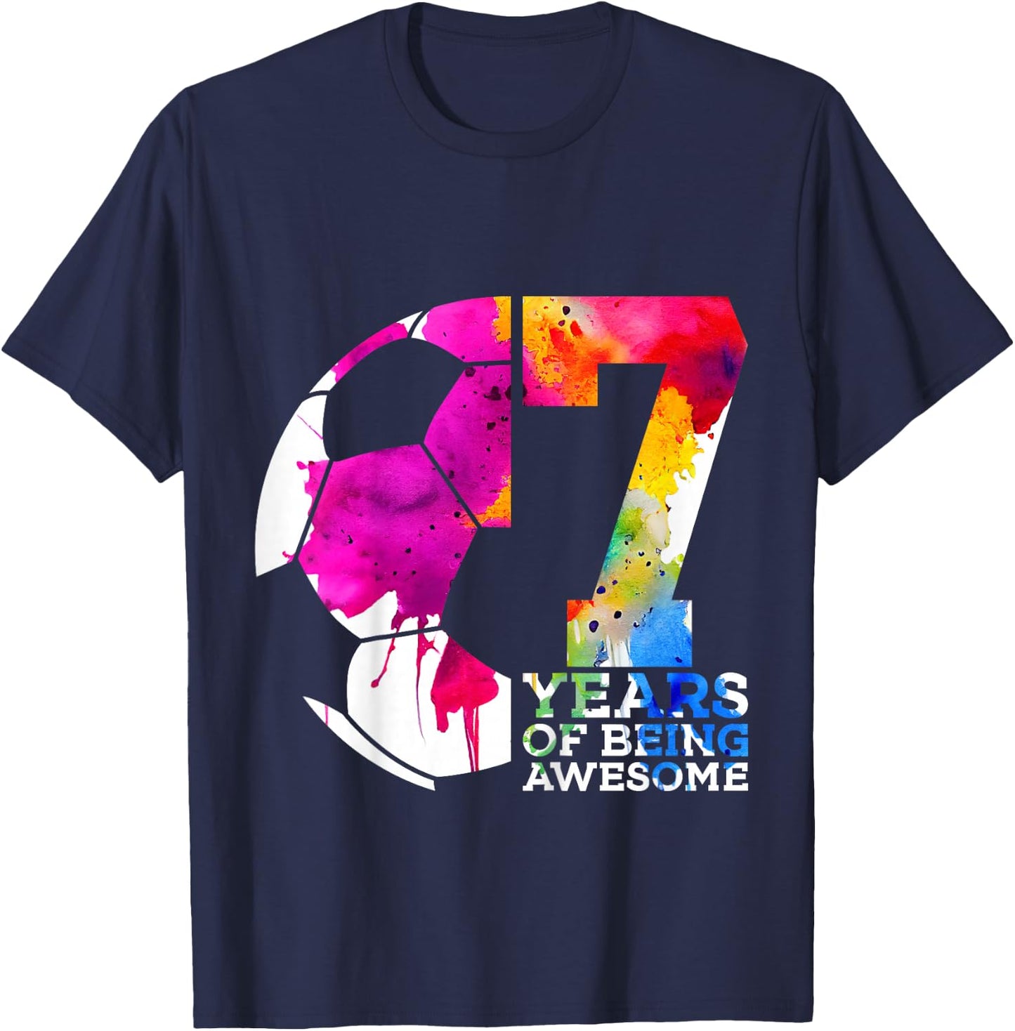 7 Years of Being Awesome Soccer 7th Birthday T-Shirt - T-Shirt | Navy