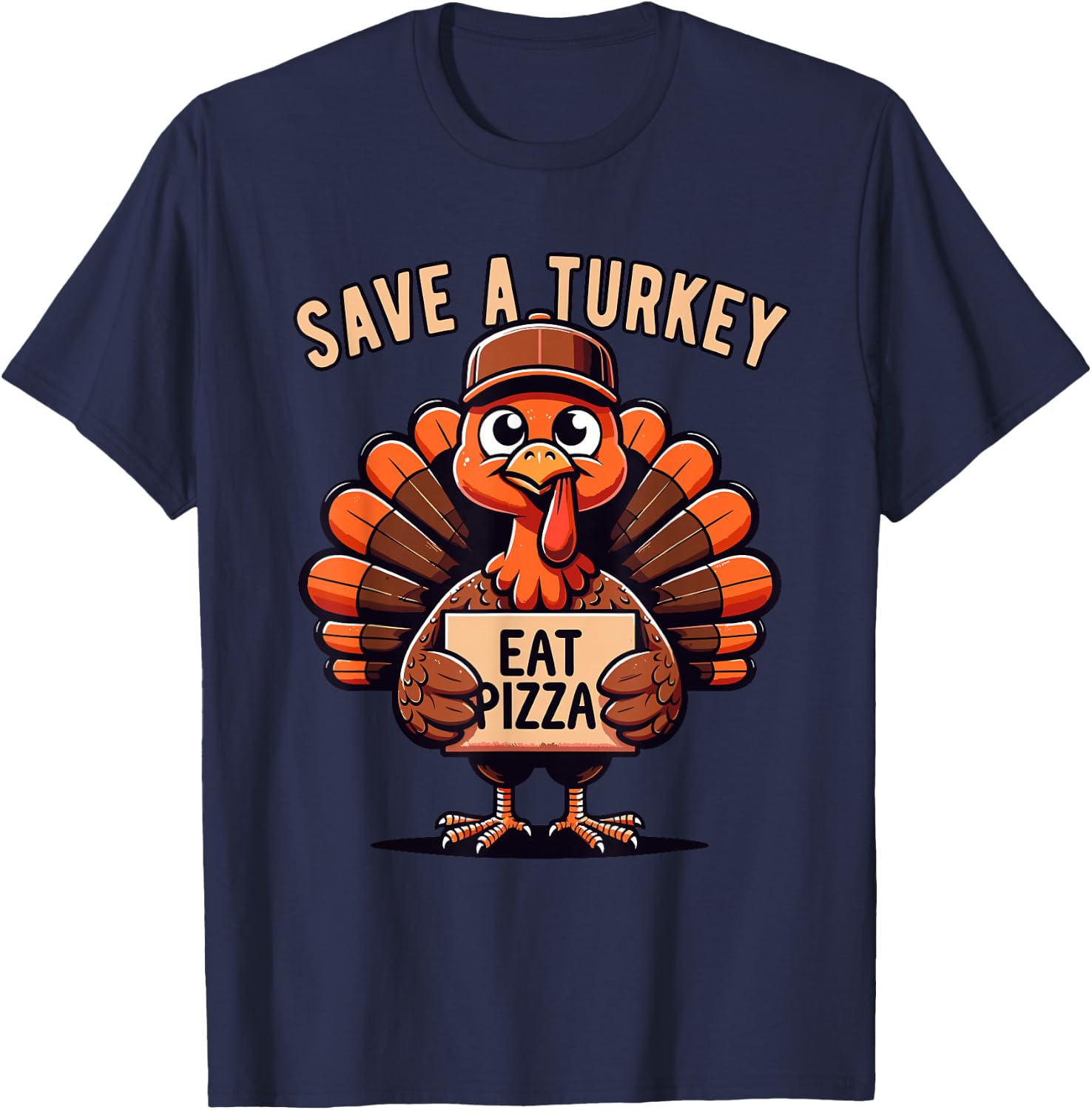 Save A Turkey Eat Pizza, Funny Thanksgiving Vegetarian Vegan T-Shirt - T-Shirt | Navy