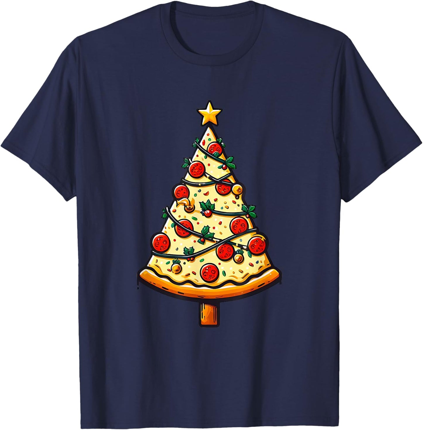 Pizza Christmas Tree T-Shirt - T-Shirt | Navy