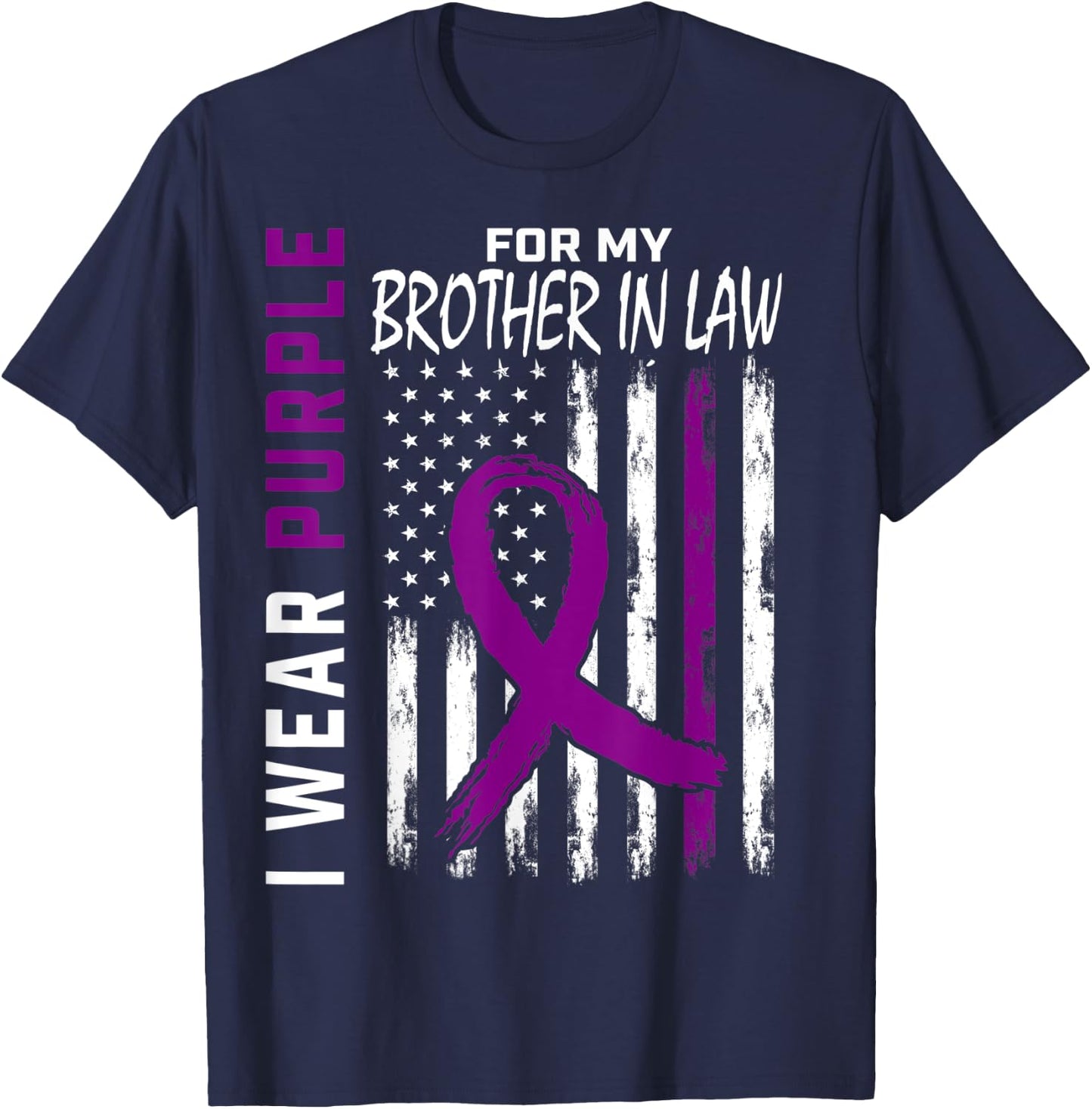 I Wear Purple For My Brother In Law Lupus Awareness USA Flag T-Shirt - T-Shirt | Navy