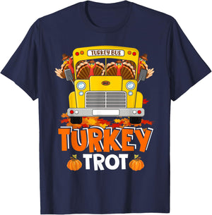 Turkey Trot Funny Turkey Running On School Bus Thanksgiving T-Shirt - T-Shirt | Navy