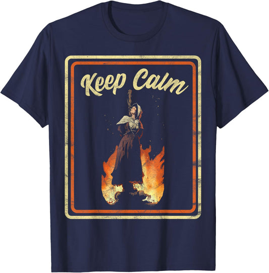Vintage Horror Keep Calm Witch Dark Humor T-Shirt - T-Shirt | Navy