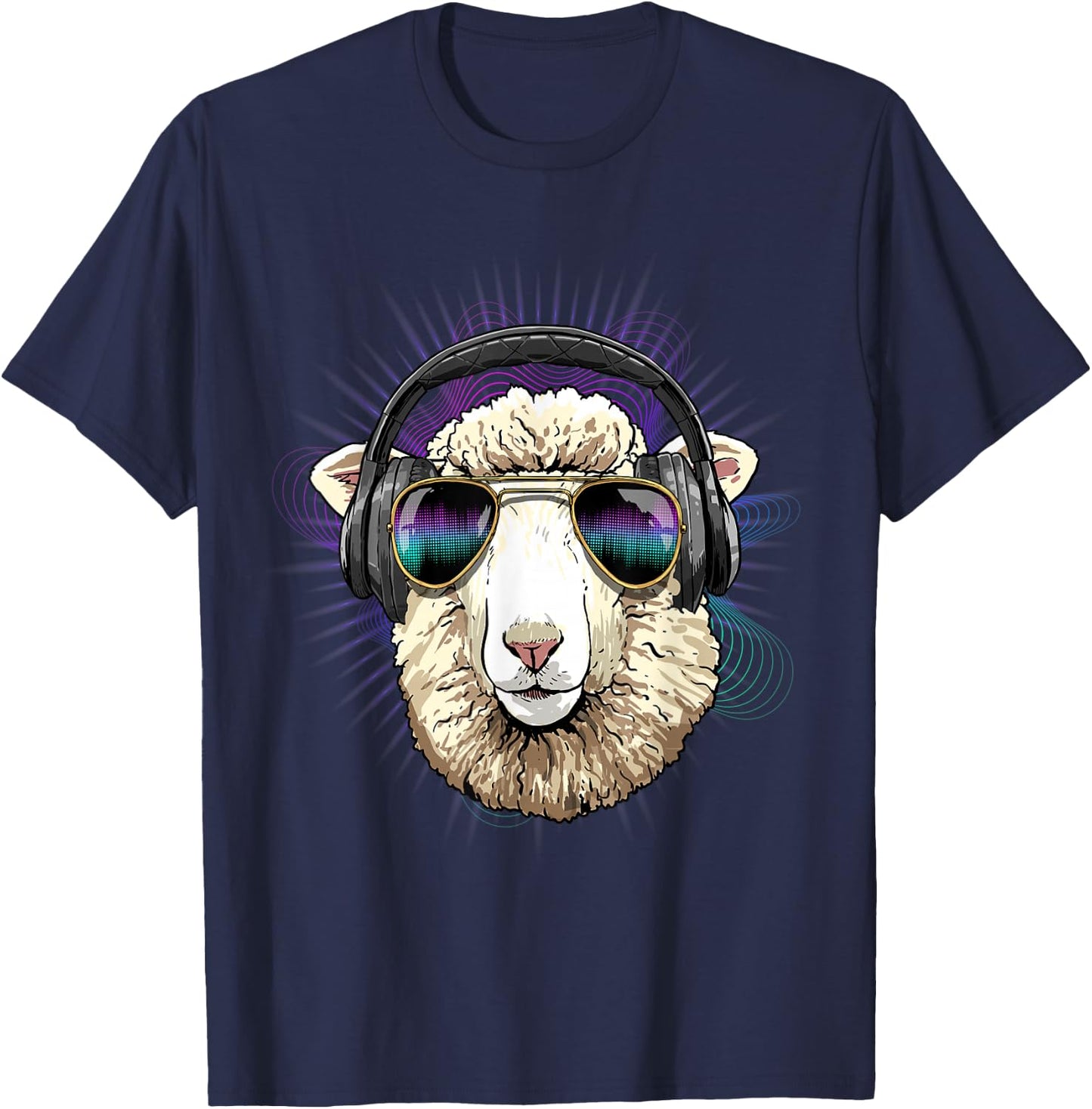 EDM House Music DJ Sheep Lamb Music Lover Music Artist Farm T-Shirt - T-Shirt | Navy