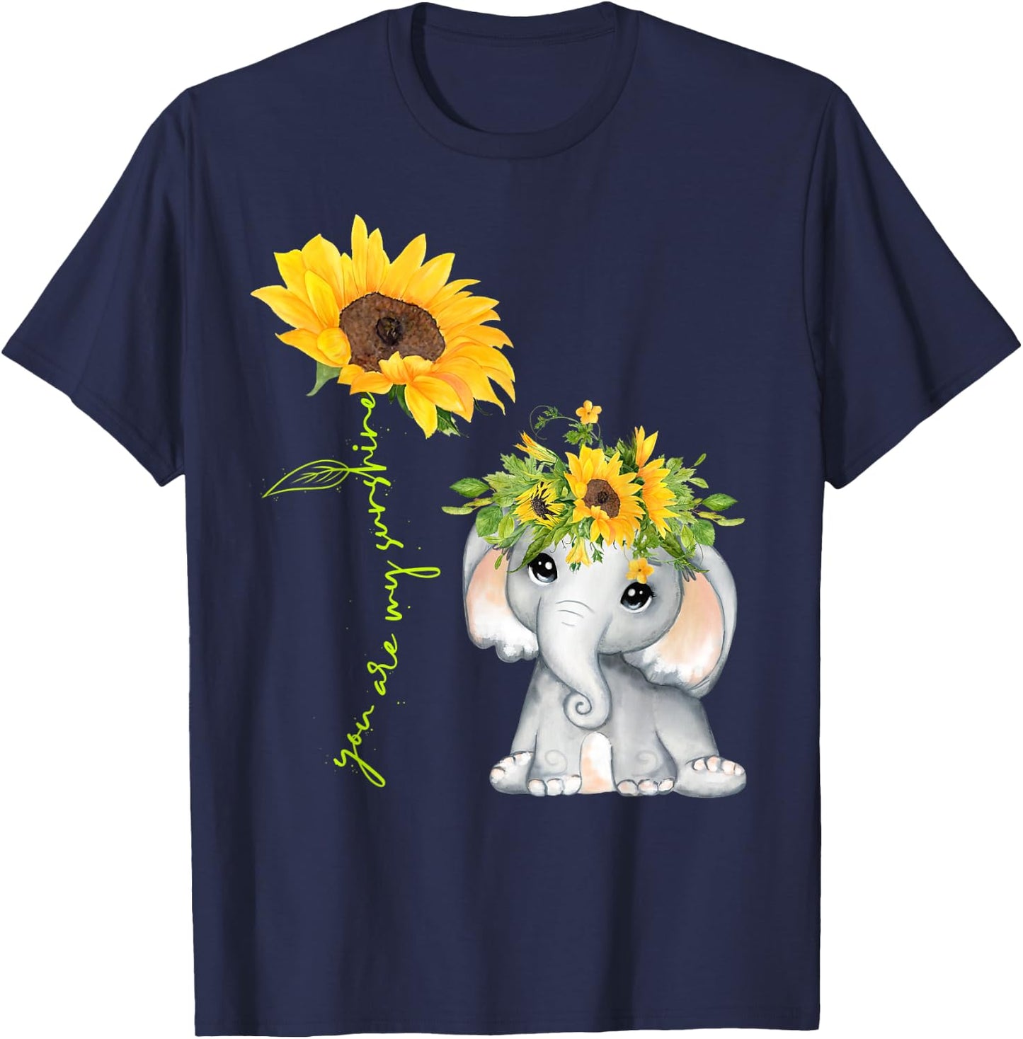 Cute Elephant Sunflower Love Sunshine Flower Lover T-Shirt - T-Shirt | Navy
