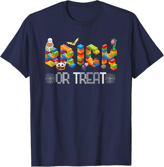 Block Building Halloween Brick Or Treat Kids Master Builder T-Shirt - T-Shirt | Navy