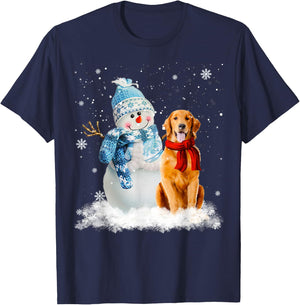 Funny Golden Retriever Christmas Snowman Christmas Pajama T-Shirt - T-Shirt | Navy