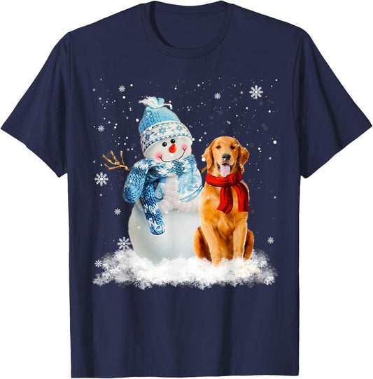 Funny Golden Retriever Christmas Snowman Christmas Pajama T-Shirt - T-Shirt | Navy