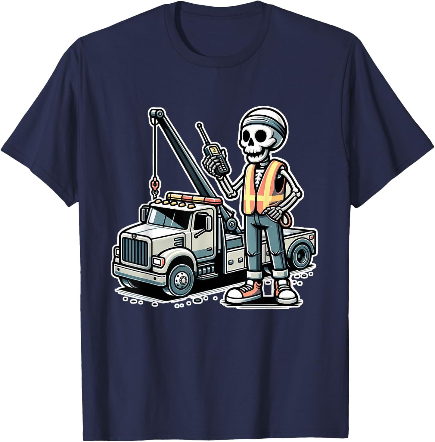 Halloween Skeleton Tow Truck Driver T-Shirt - T-Shirt | Navy