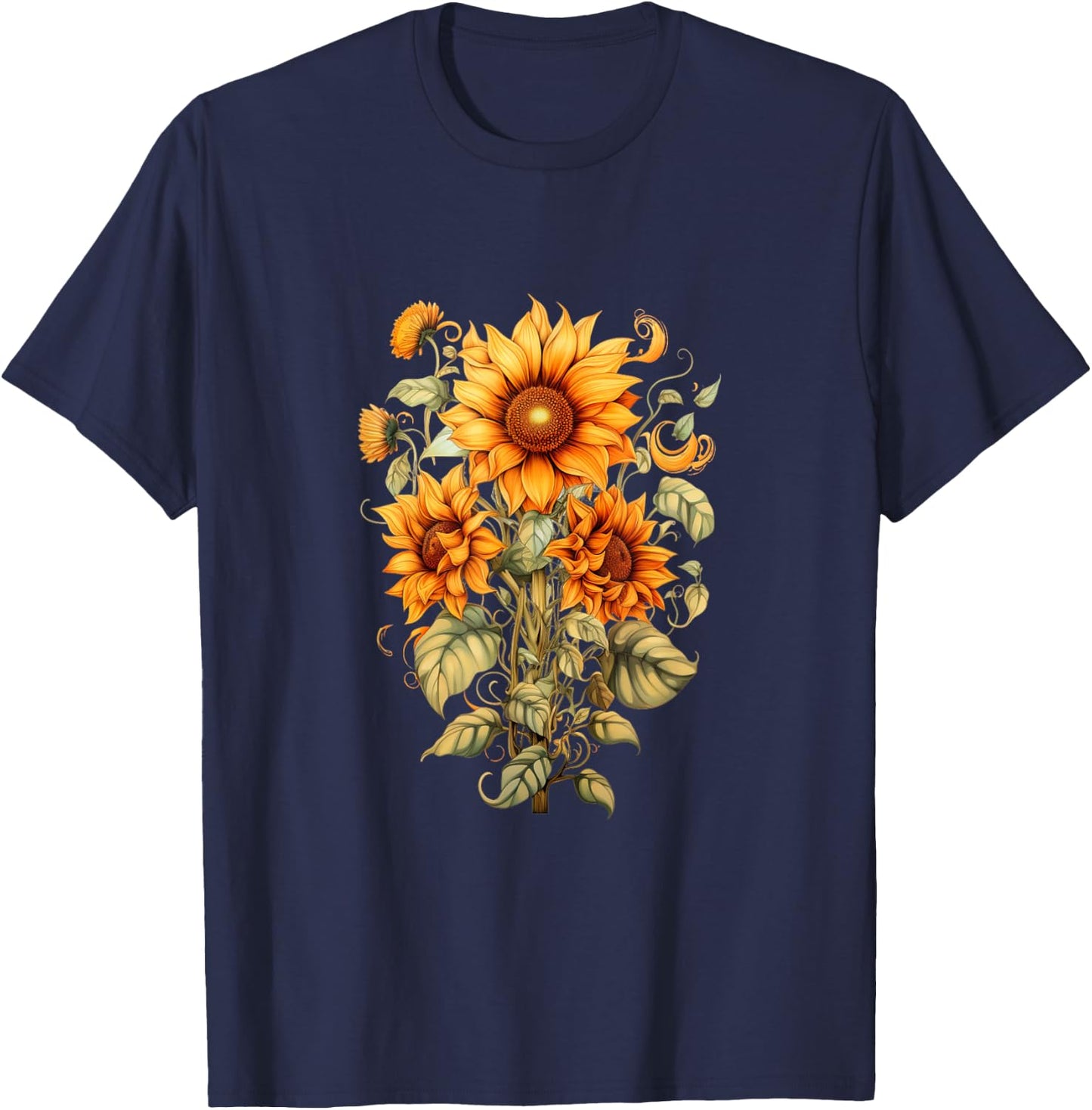 Sunflower butterfly floral vintage cool graphic T-Shirt - T-Shirt | Navy