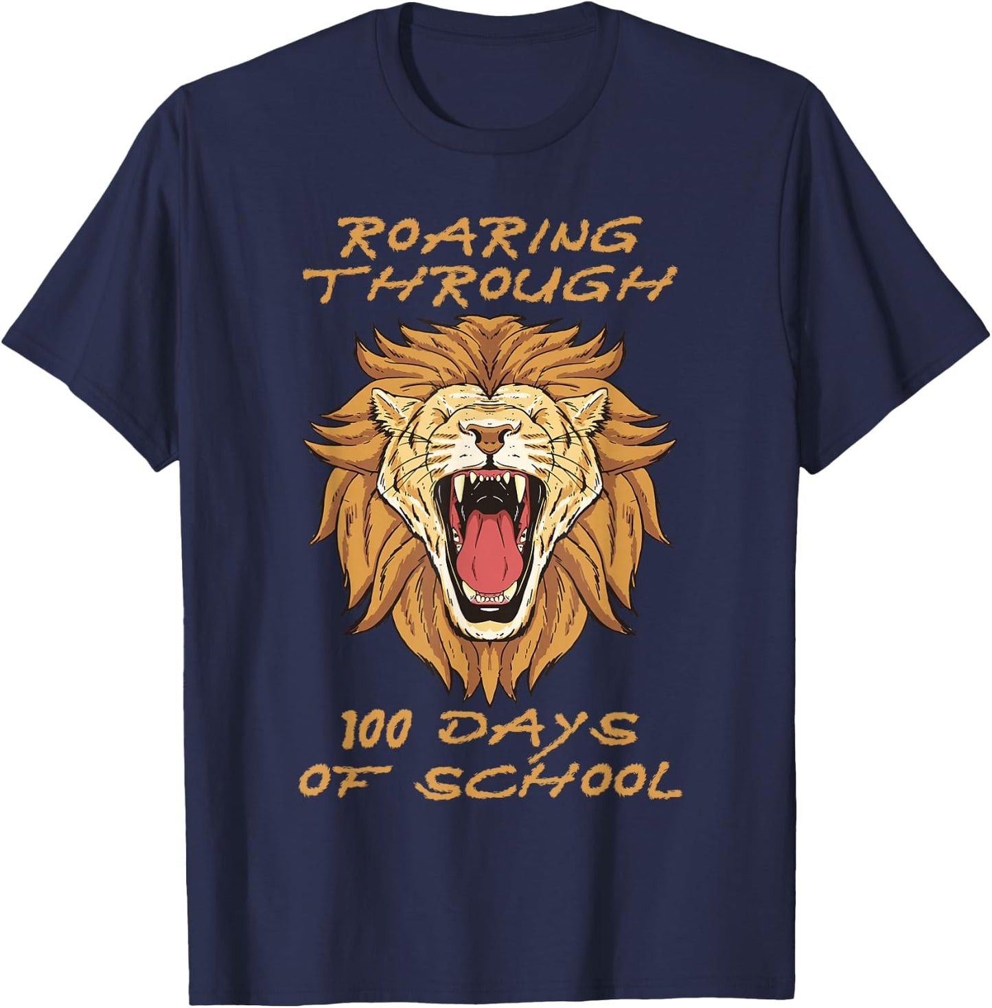 Roaring Through 100 Days of School Lion Teacher Kids Boys T-Shirt - T-Shirt | Navy