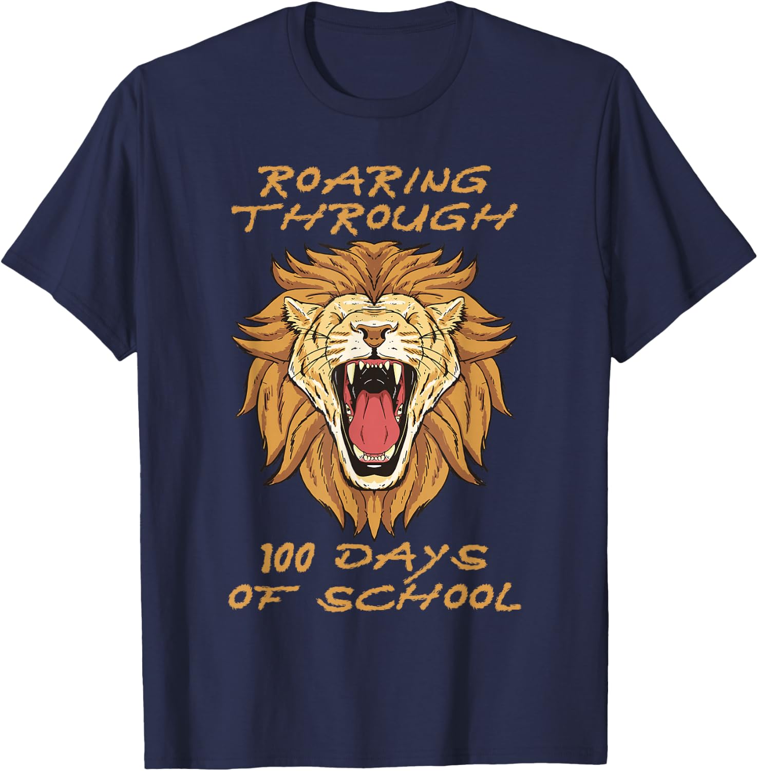 Roaring Through 100 Days of School Lion Teacher Kids Boys T-Shirt - T-Shirt | Navy