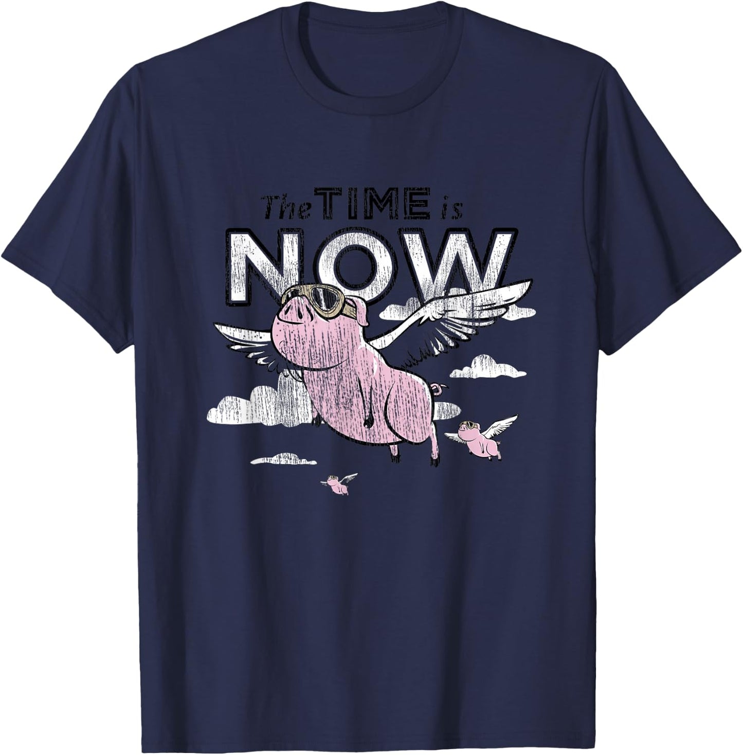 The Time is Now Flying Pig T-Shirt - T-Shirt | Navy