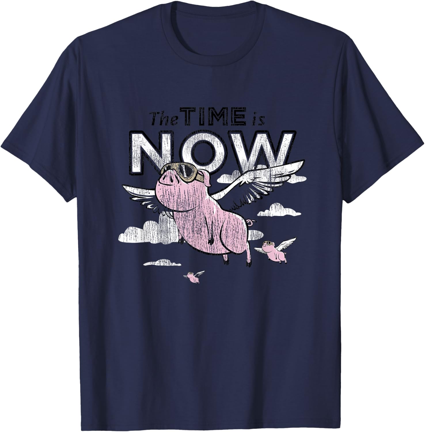 The Time is Now Flying Pig T-Shirt - T-Shirt | Navy
