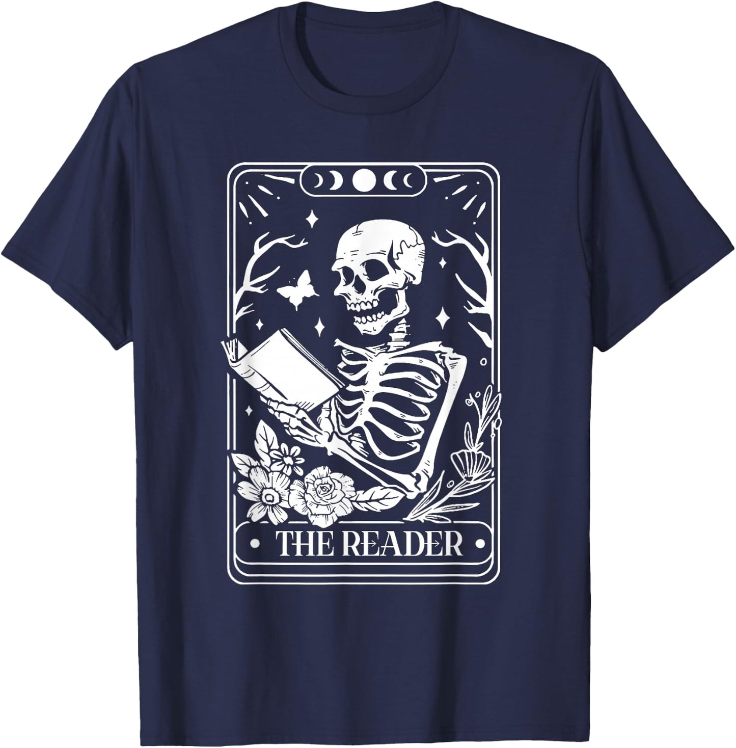The Reader Tarot Funny Skeleton Reading T-Shirt - T-Shirt | Navy