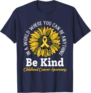 Be Kind Gold Ribbon Sunflower Childhood Cancer Awareness T-Shirt - T-Shirt | Navy