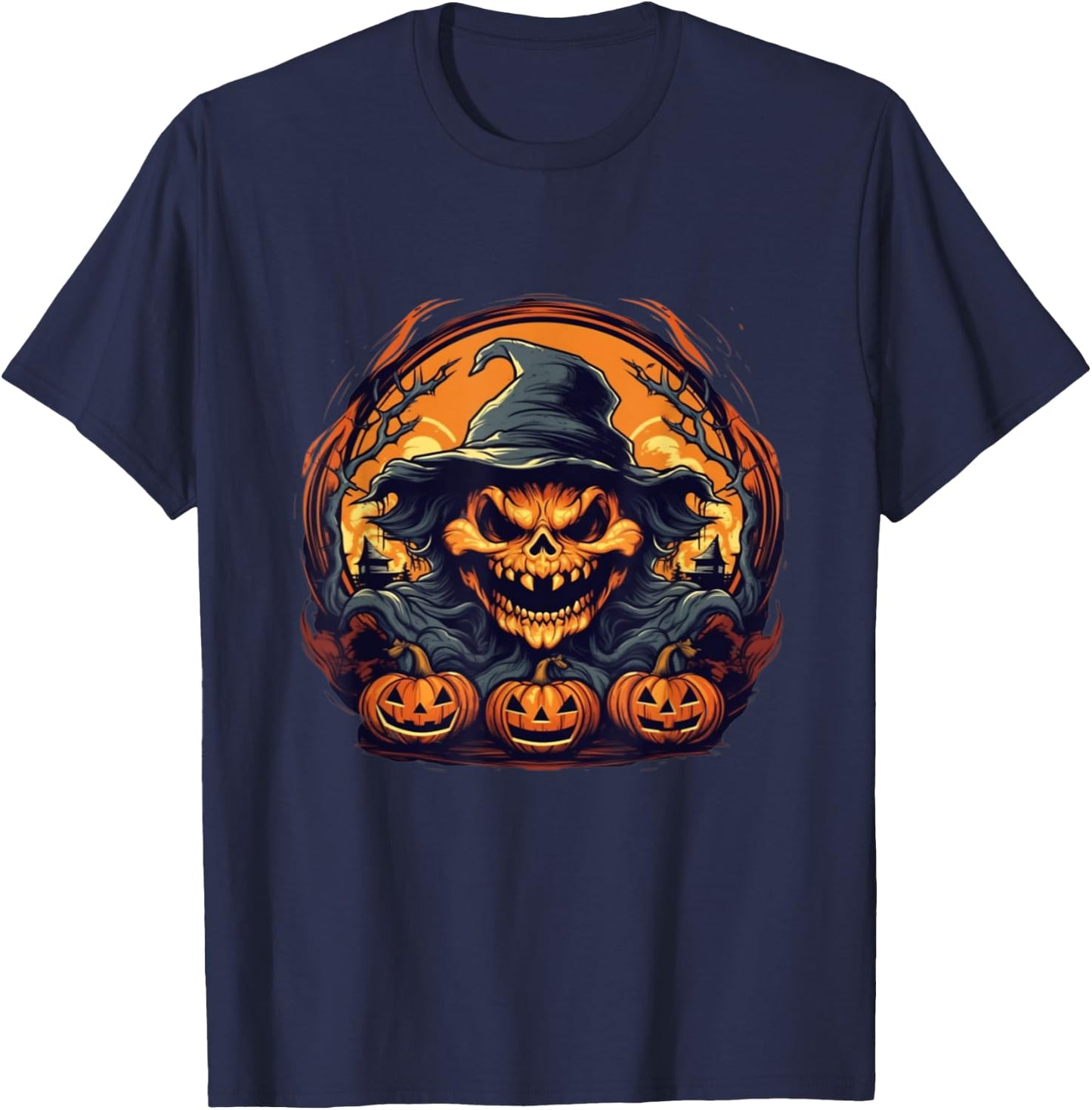 Halloween Scary Scarecrow Jack O Lanterns. T-Shirt - T-Shirt | Navy
