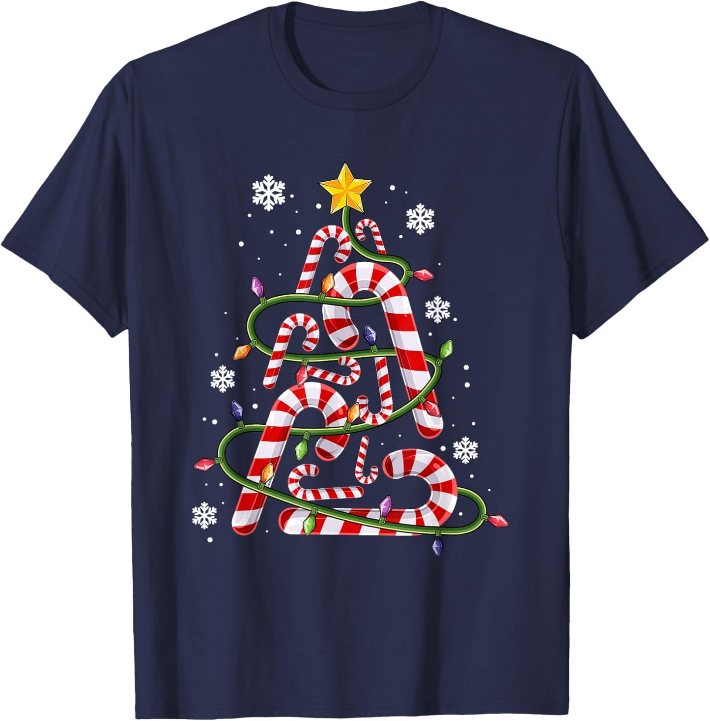 Candy Cane Shirt for Family, Kids Christmas Tree Lights T-Shirt - T-Shirt | Navy